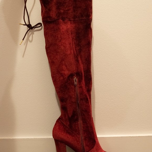 NEW BURGUNDY HIGH KNEES BOOTS - Picture 3 of 4